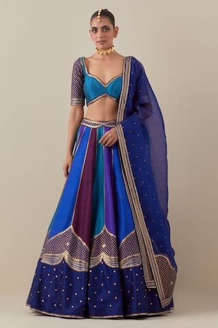 PRIYAL PRAKASH Raw Silk Embroidered Lehenga Set 