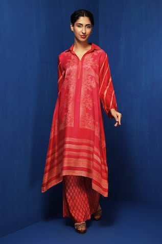 Krishna Mehta Flower Block Print Tunic With Pant 