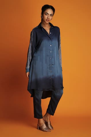 Krishna Mehta Ombre Sleeve Printed Shirt Tunic & Pant Set 