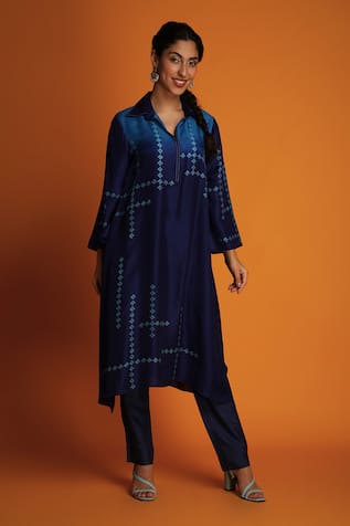 Krishna Mehta Ombre Printed Shirt Kurta & Pant Set 