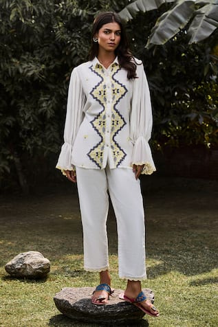 Vaani Beswal Marsh Hand Embroidered Shirt & Trouser Set 