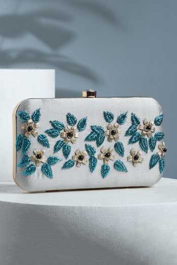 House of Webhin Petal Embroidered Clutch With Detachable Sling Chain 
