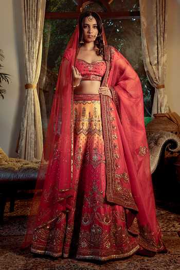 Shashank Arya Ombre Hand Embroidered Bridal Lehenga Set 