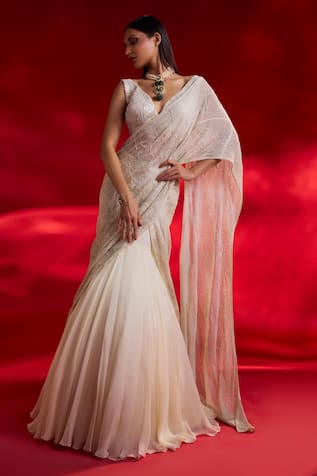 Charu and Vasundhara Venus Pre-Draped Embroidered Lehenga Saree With Blouse 