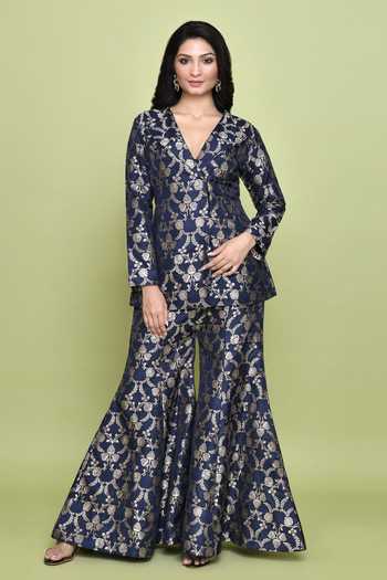 Vishwa By Pinki Sinha Floral Woven Blazer & Sharara Set 