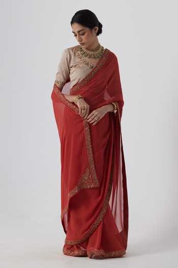 Rhua Pavki Bloom Aari Zardozi Border Saree With Blouse 