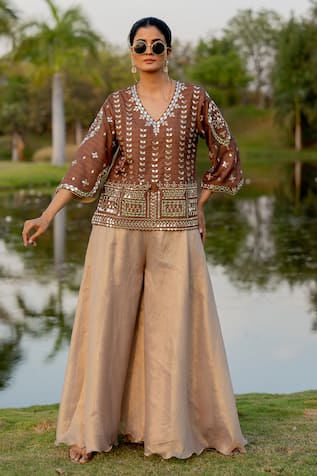 Nikita Vishakha Mirror Embroidered Shirt Kurta With Sharara 