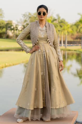 Nikita Vishakha Mirror Embroidered Flared Kurta Lehenga Set 