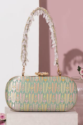 AMYRA Titli Ambrosia Banarasi Silk Capsule Clutch 