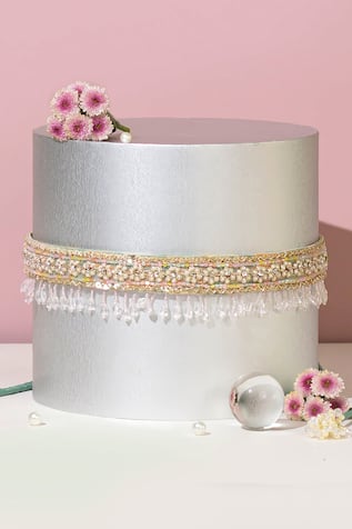 AMYRA Titli Bloom Embroidered Crystal Tasselled Belt 
