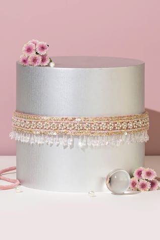 AMYRA Titli Blossom Embroidered Crystal Tasselled Belt 