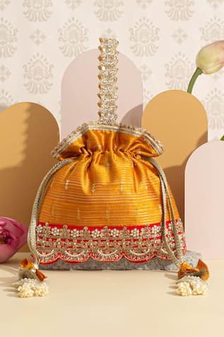 AMYRA Tari Blossom Bloom Zari Woven Potli Bag 