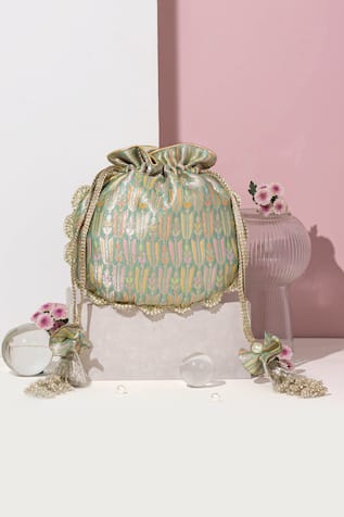 AMYRA Titli Ambrosia Bloom Banarasi Silk Potli Bag 