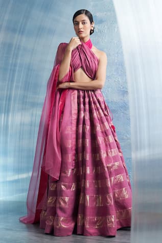 Charkhee Stripe Woven Lehenga Set 