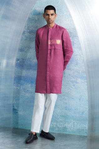 Charkhee Linen Zari Panel Placement Kurta With Pant 