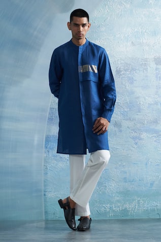 Charkhee Linen Zari Placement Kurta With Pant 