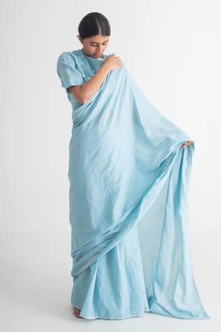 Merakus Zari Stripe Embroidered Cotton Saree With Blouse 