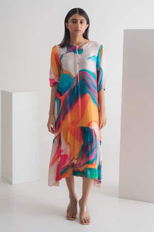 Merakus Abstract Print Dress With Slip 