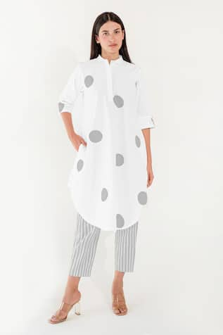 Merakus Contrast Dot Print Tunic With Pant 