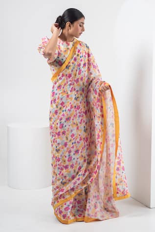 Merakus Abstract Print Chanderi Silk Saree With Blouse 