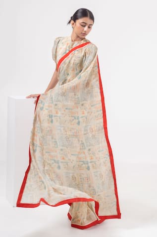 Merakus Abstract Print Saree 