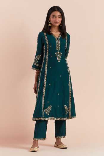 Priya Chaudhary Chanderi Floral Print Kurta & Pant Set 