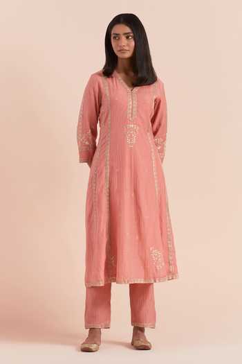 Priya Chaudhary Chanderi Floral Block Print Kurta & Pant Set 