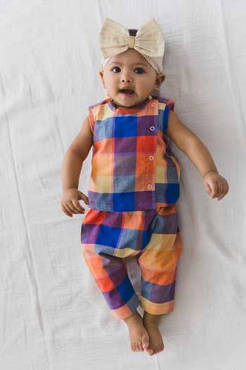 Tiber Taber Colorblock Checkered Woven Jhabla Set 