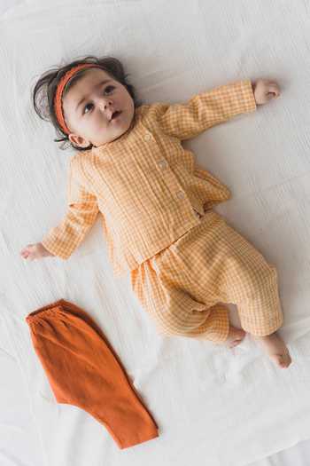 Tiber Taber Checkered Woven Jhabla Set 