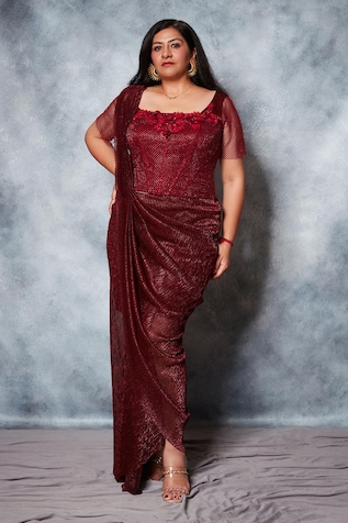 Saaj by Ankita Textured Pre-Draped Saree With Corset Blouse