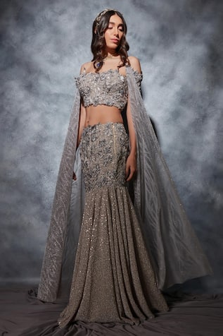 Saaj by Ankita Mermaid Crinkled Sequin Lehenga Set 