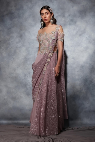 Saaj by Ankita Metallic Georgette Pearl & Glass Bead Embroidered Gown
