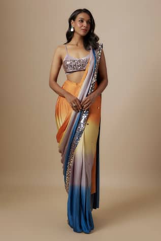 Masumi Mewawalla Sunset Ombre Pre-Draped Saree With Sequin Blouse 
