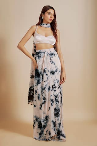 Masumi Mewawalla Shibori Pattern Draped Skirt Blouse Set 