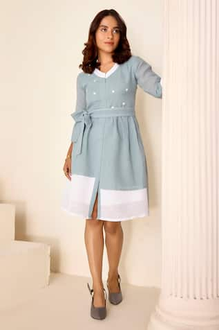 Savaaya Embroidered Dress With Belt 