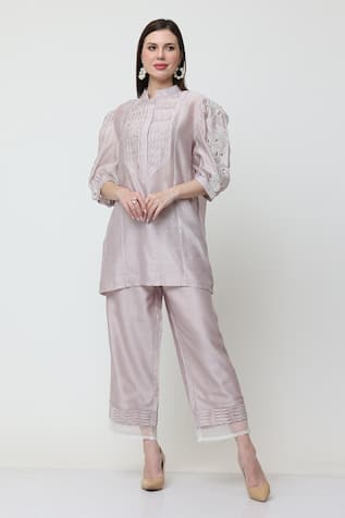 Midori By Sgv Bella Floral Cutwork Sleeve Short Kurta With Pant 