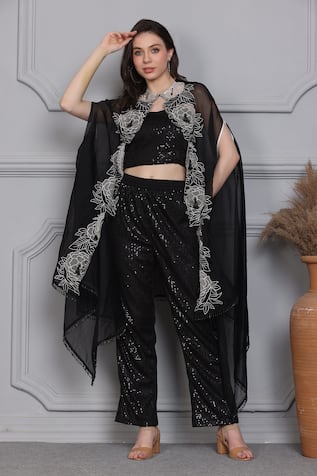 Midori By Sgv Lily Floral Border Cape Pant Set 