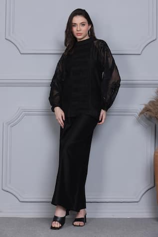 Midori By Sgv Floral Embroidered Sleeve Top With Pant 