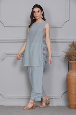 Midori By Sgv Embroidered Cutwork Panel Kurta With Pant 