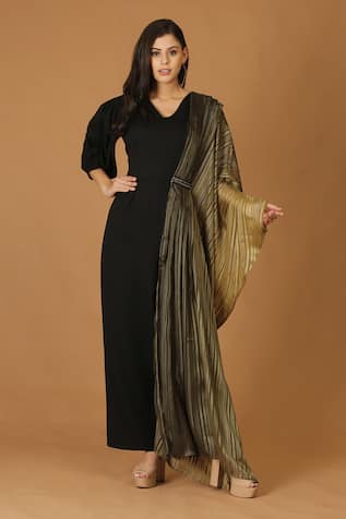 Midori By Sgv Pleated Draped Jumpsuit 