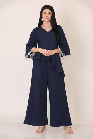 Midori By Sgv Asymmetric Peplum Top & Pant Set 