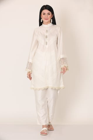 Midori By Sgv Cotton Silk Chanderi Embroidered Tunic & Pant Set 