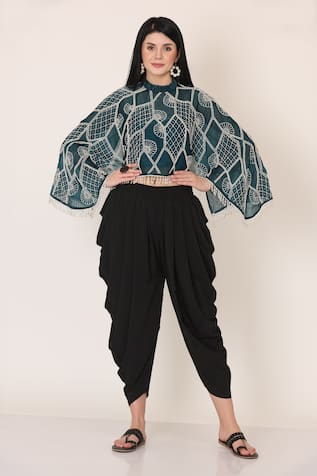 Midori By Sgv Pearl Embroidered Cape With Bustier 