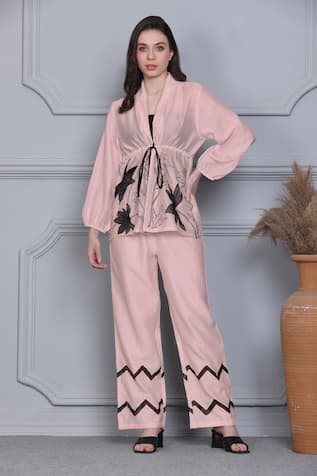 Midori By Sgv Cotton Silk Chanderi Embroidered Top Pant Set 