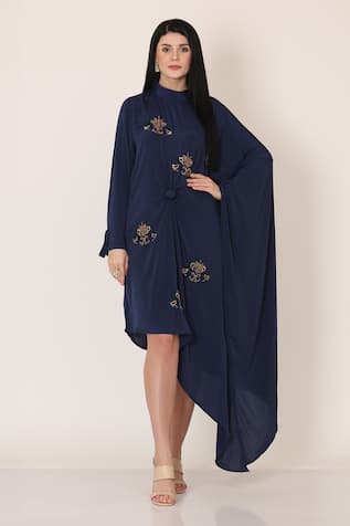 Buttercrepe Cowl Embroidered Dress 