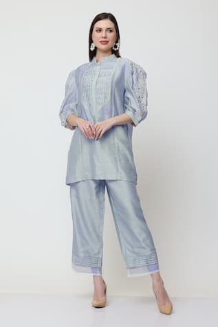 Pintuck Embroidered Tunic & Pant Set 