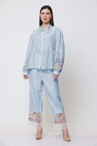 Midori By Sgv Allora Blossom Thread Embroidered Shirt With Pant 