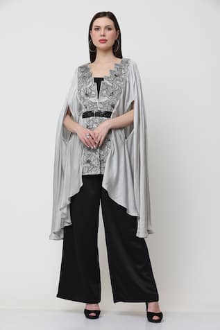 Midori By Sgv Arya Floral Embroidered Cape Pant Set 