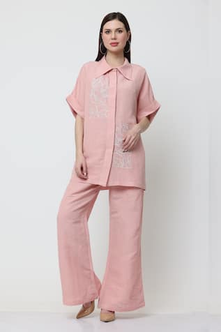 Midori By Sgv Stormy Floral Embroidered Shirt With Pant 