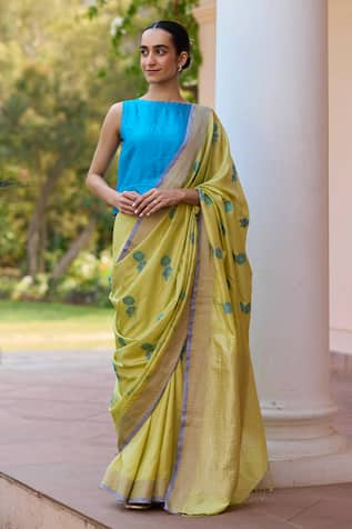 Surmaye Grassling Jamdani Zari Border Saree 